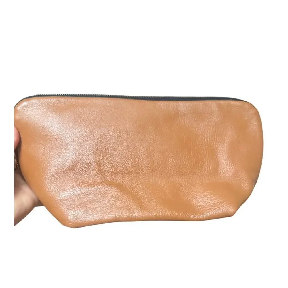 Kusshi Everyday Leather Makeup Bag in Camel Red Leather